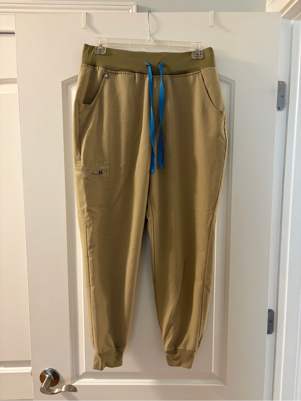 FIGS Women’s Zamora Khaki Joggers with Blue Drawstring